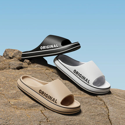 Feslishoet Women Letter Slippers Beach Slides Solid Color Mens Thick Sole Indoor Bathroom Anti Slip Shoes Summer Couple Sandals