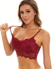 1 Piece Floral Lace Wireless Bras, Sexy Scallop Trim Double Straps Bra, Women's Lingerie & Underwear