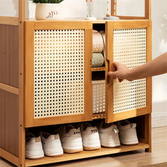 Bamboo Garment Rack, Heavy Duty Coat Stand, Wardrobe with 3 Storage Shelves, Shoe Shelf