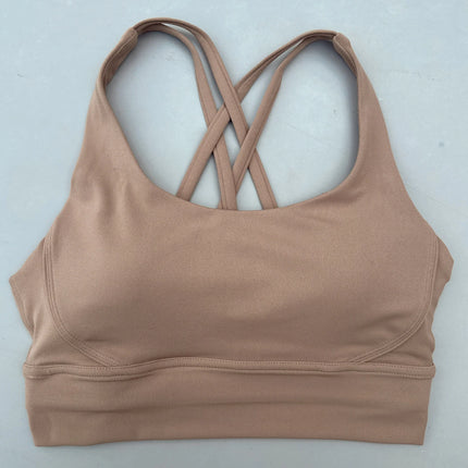 Solid Color Soft Cross Back Women Fitness Bra Tights Yoga Vest High Strength Shockproof Gym Sports Top Push Up With Chest Pad