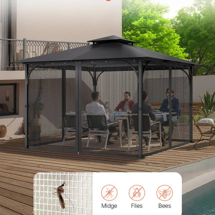 VEVOR Gazebo Netting Replacement Outdoor Garden Gazebo Net 4-Panel Sidewall Mesh Gazebo Curtain with Double Zipper for Garden