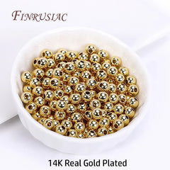 18K Gold Plated Separators For Bead,Spacers Beads For Jewelry Making,Brass Metal Round Beads,DIY Bracelets/Necklace Accessories