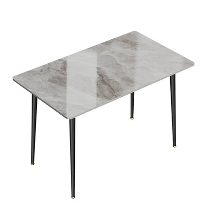 High Gloss 4-6 Seat Rectangular Marble Dining Table for Kitchen Island Restaurant Lunch Dinner Table Metal Frame