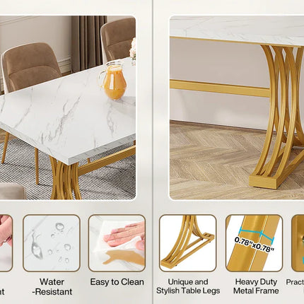 Tribesigns 63-Inch Rectangular Dining Table for 4 to 6, Modern Kitchen Table with Faux Marble Table Top, White Dinner Tables
