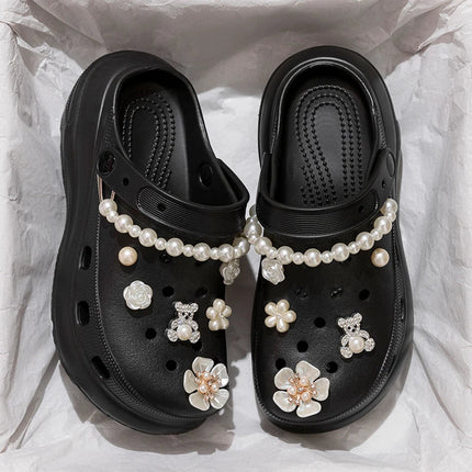 Pearl Chain Chunky Platform Sandals Women 2025 Summer Thick Bottom Beach Clogs Shoes Woman Fashion Flower Decor EVA Garden Shoes