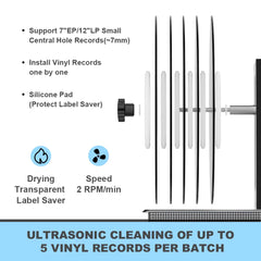 6.5L Vinyl Record Ultrasonic Cleaner with Bracket(Set) for Wash LP 12 Inch Records Label Saver Aluminum CNC Made 220V EU Plug