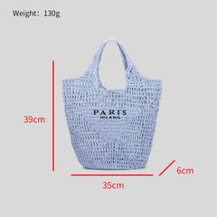 Casual Hollow Straw Women Shoulder Bags Designer Letters Handbags Paper Woven Large Tote Bag Handmade Summer Beach Purses 2024