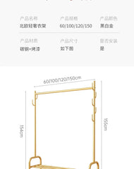 Aesthetic Golden Clothes Rack Metal Balcony Nordic Wheels Clothes Rack Floor Bedroom Burro Ropa Perchero Hallway Furniture