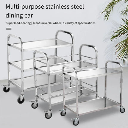 Stainless Steel Cart with Thickened Three Layers- Kitchen Utility Cart for Serving  Collecting Dishes Multi-functional Trolley