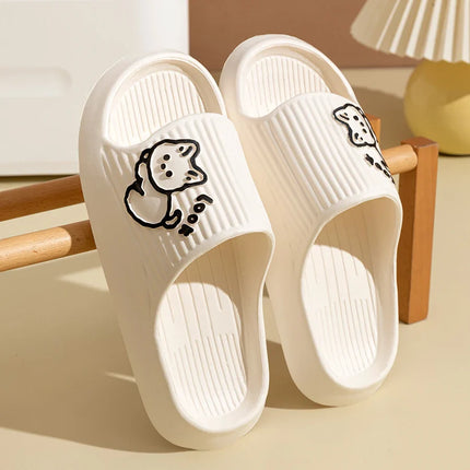 Women's Slippers Indoor Bathroom Anti-slip Home Cartoon Cute Little Dog Soft Sole Good Elasticity Summer Sandals Sool Flat Shoes