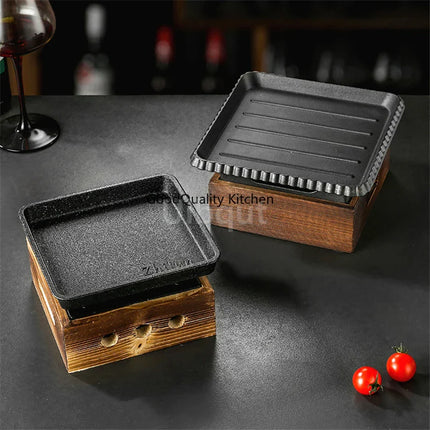 Dining room single and double tableware Cast iron barbecue plate Square alcohol oven baking tray Korean style barbecue stove set
