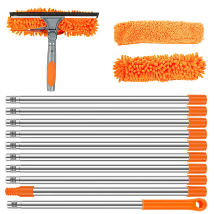 Extendable Window Cleaner Tools Set 2 in 1 Double Sided Window Cleaner Duster Tool 180° Rotatable Long Handle Window Mop