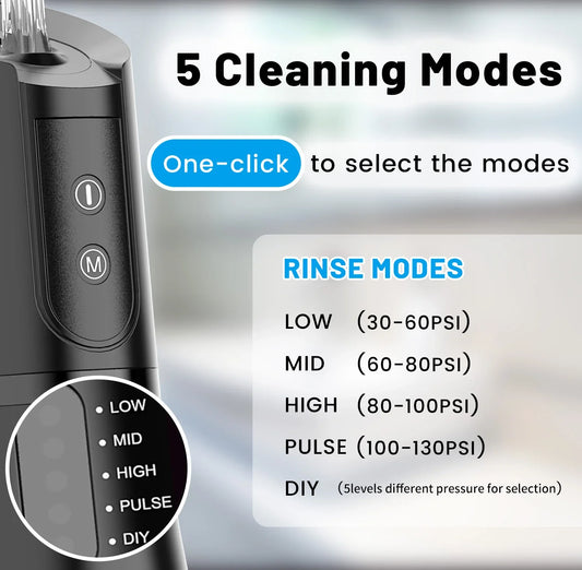 Mouth Washing MachineFloss,Oral Irrigator Portable Water Flosser Rechargeable 5 Modes 400ML Dental Water Jet for Cleaning Teeth