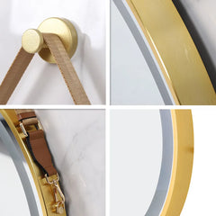 LUVODI Bathroom Light Mirror Round Black Gold Frame Bathroom Dimmable Fogless Mirror with Detachable Rope