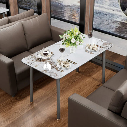 Ink Texture Sintered Stone & Glass Top Kitchen Dining Table No Chairs Rectangle Slate Dinner Table for Restaurant Cafe 1.4/1.6M