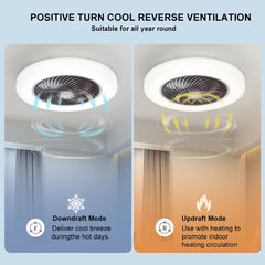 Smart Ceiling Fan Fans With Lights Remote Control Bedroom Decor Ventilator Lamp 52cm Air Invisible Blades Silent