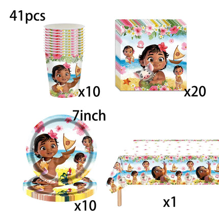 Moana 2 Party Decoration Disposable Tableware Set Paper Cups Plates Tablecloth Banner Balloon Cake Topper Gift Bag Baby Shower