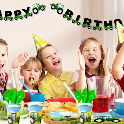 Tractor Birthday Party Supplies,130 pcs Decorations Tableware Pack-Tractor Plates and Napkins Cups Tablecloth&Banner etc