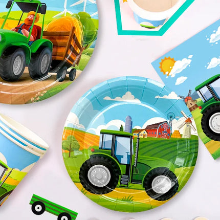 Tractor Birthday Party Supplies,130 pcs Decorations Tableware Pack-Tractor Plates and Napkins Cups Tablecloth&Banner etc