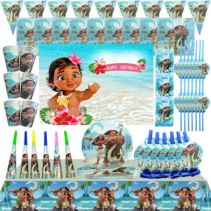 Disney Moana Birthday Decoration Tableware Cup Plate Backdrop Banner Kit Vaiana Moana Theme Happy Party Deco Balloons Supply Set