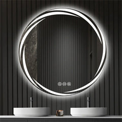 Anti-fog LED Bathroom Mirror Circle Backlit HD Wall Mounted Vanity Mirror Shatterproof 3 Colors Lights Adjust