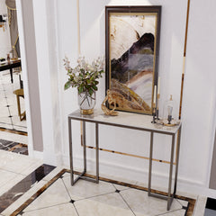 Marble Console Table Modern Accent Side Stand Sofa Entryway Hall Furniture Storage Display Table Metal Frame