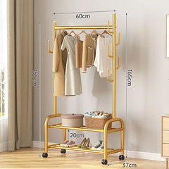 Aesthetic Golden Clothes Rack Metal Balcony Nordic Wheels Clothes Rack Floor Bedroom Burro Ropa Perchero Hallway Furniture