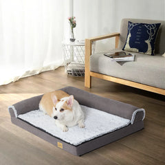 BigngoPaw Heavy Duty Dog Bed for Large Medium Super Soft L-shape Pet Calming Bed Chaise Sofa Kennel Mat w/ Removable Plush Cover