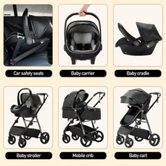 Baby stroller 3 in 1 Baby carriage Portable luxurious travel pram High landscape newborn baby stroller with baby carrier PU