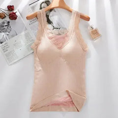 40-90 Kg Plus Size Thermal Underwear Female Velvet Lace V-neck Sexy Slim Warm Vest Camisole Cotton Tank Tops термобелье женское