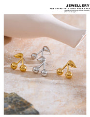 Yhpup 316L Stainless Steel Metal Chic Cherry Golden Stud Earrings Water Resistant Charm Fashion Jewelry 18K PVD Plated Wholesale