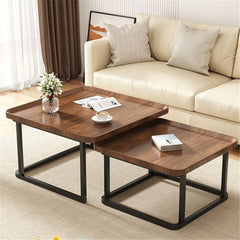 2PCS Industrial-inspired Coffee Table Set Stacking Vintage Side End Table Space Saving Living Room Furniture
