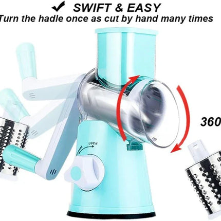 Manual Rotary Cheese Grater Shredder Kitchen Mandoline Vegetable Slicer with 3 Replaceable Stainless Steel Drum Blades YY001