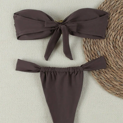 "2025 Sexy Bandeau Push-Up Bikini Set - Brazilian Thong Swimwear for Women"