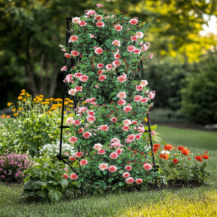 Metal A-Shaped Garden Arch Trellis for Climbing Plants Vegetable Cucumber Support Frame with Nylon Netting, Four Ground Spikes