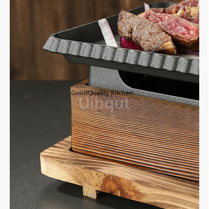 Dining room single and double tableware Cast iron barbecue plate Square alcohol oven baking tray Korean style barbecue stove set