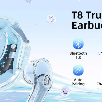 T8 PRO Tws Bluetooth Earbuds Transparent with LED Digital Display Wireless In-Ear Earphone for Xiaomi Huawei iPhone Headphone