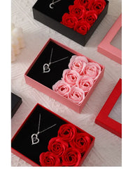 Valentine's Day Jewelry Gift Packaging Box  6 Rose Pendants Ring Bracelet Eternal Flower Window Opening Jewelry Box Romantic Bag