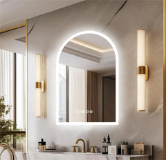 60x90CM Vertical Arch-Shape LED Bathroom Mirror Backlit Frameless Lighted Antifog Mirror Time Temperature Display
