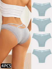 4PCS Women's Cotton Briefs Sexy Female Underpants Elasticity Comfortable Underwear Panties Lingerie S-XL  Solid Color Intimate