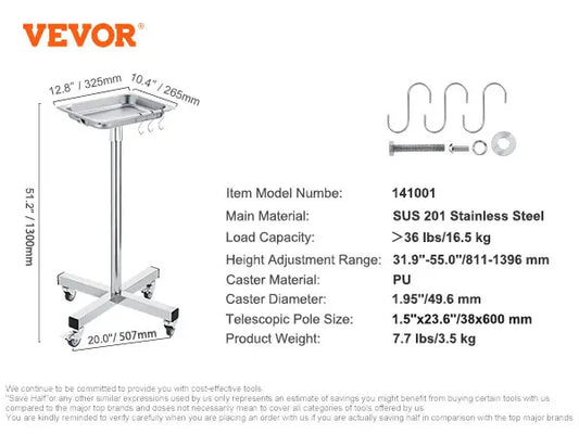 VEVOR Stainless Steel Cart 3/2/1 Layers Lab Utility Cart Medical Cart W/ Lockable Universal Wheels for Lab Clinic Kitchen Salon