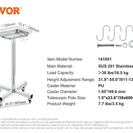 VEVOR Stainless Steel Cart 3/2/1 Layers Lab Utility Cart Medical Cart W/ Lockable Universal Wheels for Lab Clinic Kitchen Salon