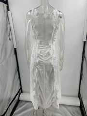 2025 Summer New Fashion Lace Embroidery Women Strap Resort Slimming Long Dress Simple Solid Color Female Banquet Dresses