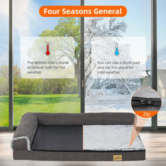 BigngoPaw Heavy Duty Dog Bed for Large Medium Super Soft L-shape Pet Calming Bed Chaise Sofa Kennel Mat w/ Removable Plush Cover