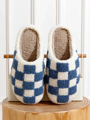 Fuzzy Women Men Slippers Fashion Checker Embroidery Houseshoes Cozy Fluffy House Retro Checkered Print Winter Home Shoes