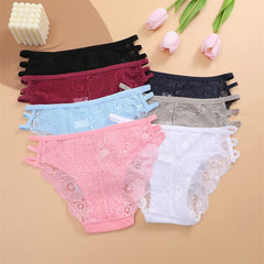 3PC/Set Women Sexy Lace Panties Low Rise Hollow Out Briefs Floral Transparent Underwear for Feamale Elastic Straps Soft Lingerie