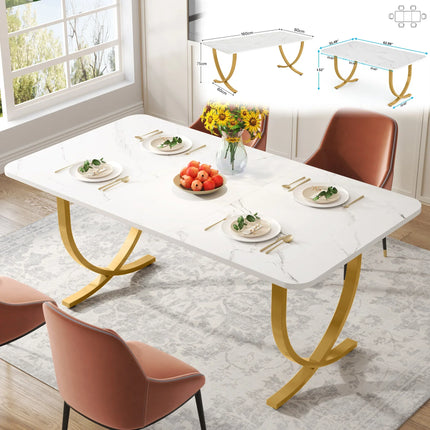 Tribesigns 63-Inch Rectangular Dining Table for 4 to 6, Modern Kitchen Table with Faux Marble Table Top, White Dinner Tables