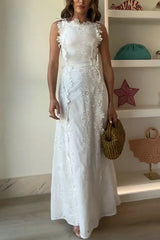 2025 Summer New Fashion Lace Embroidery Women Strap Resort Slimming Long Dress Simple Solid Color Female Banquet Dresses