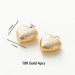 4pcs/lot 14K 18K Gold Plated Heart Charm with Jump Ring Necklace Making Supplies Solid Love Pendant For DIY Jewelry Accessories