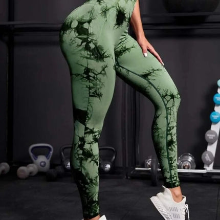 Seamless High Waist Leggings Women Tie Dye Leggings Fitness Sports Running Yoga Pants Hip Liftting Elastic Knitting Tights